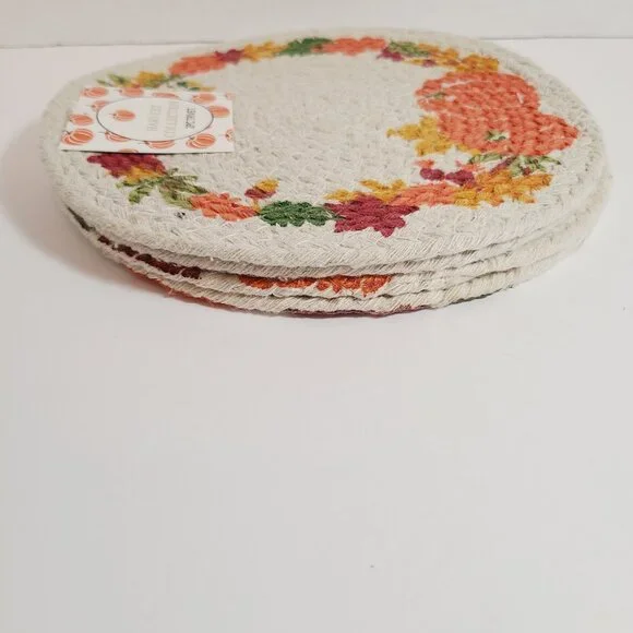 Harvest Collection Pumpkin & Fall Leaves Braided Trivets – 2 Sets (4 Total) - Picture 2 of 5